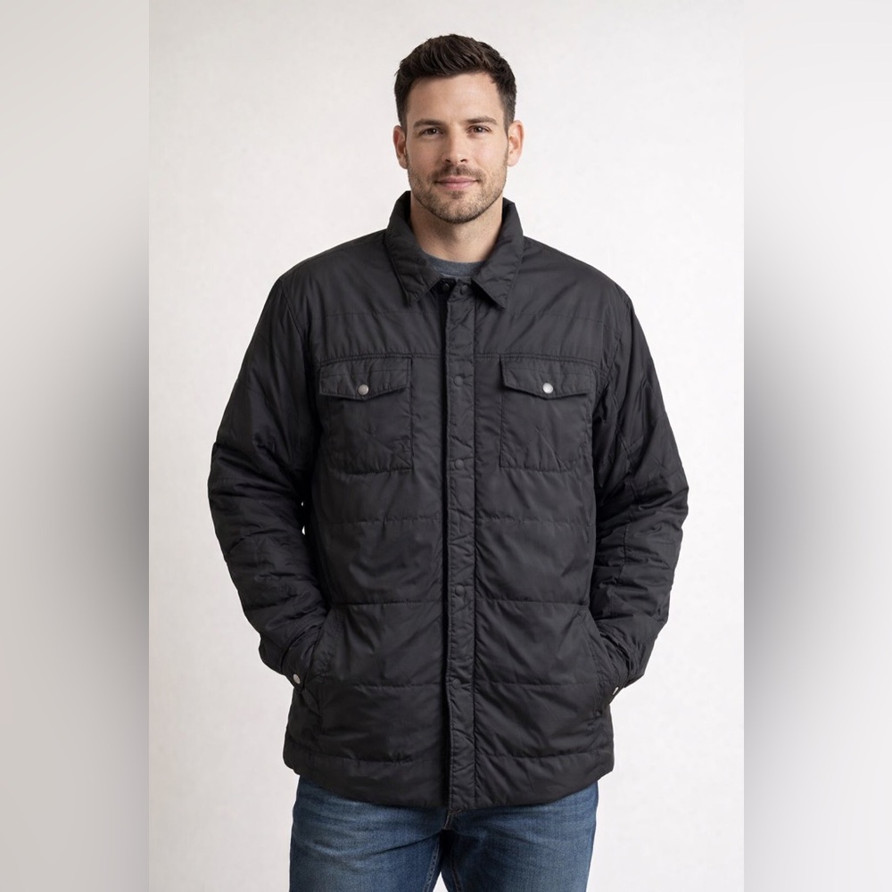 prAna Men’s Black Quilted Button Up Jacket Lightweight Insulated xxl